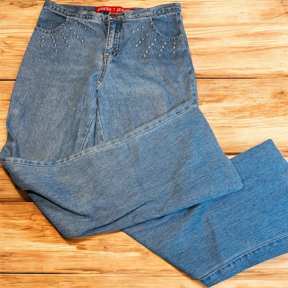 VTG Guess High Waist Straight Leg Jeans Women's 28"  Stud Pockets 90's Retro - Picture 1 of 15